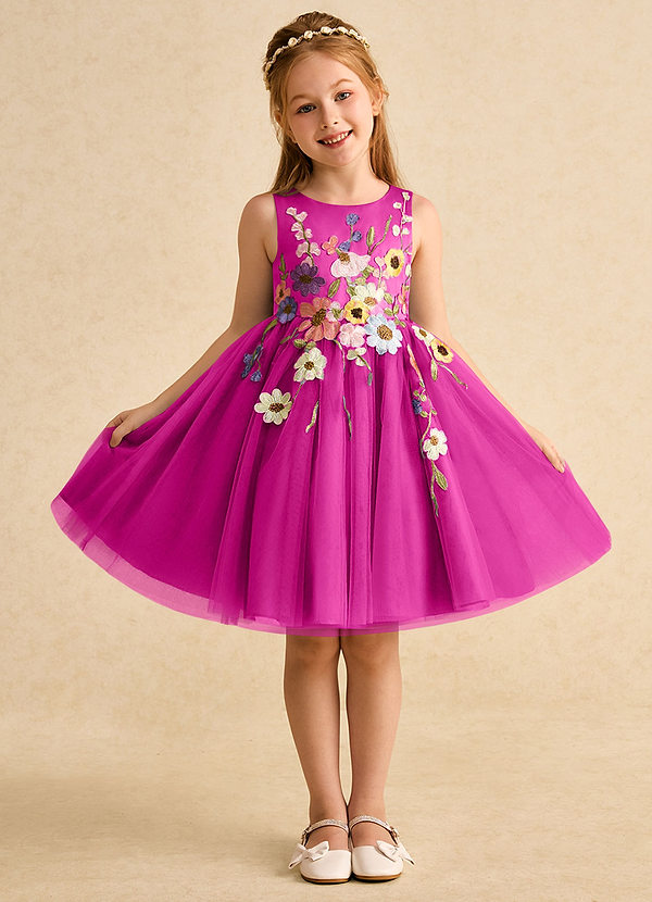 Azazie Prima Flower Girl Dresses Fuchsia A-Line Bow Tulle Dress image1