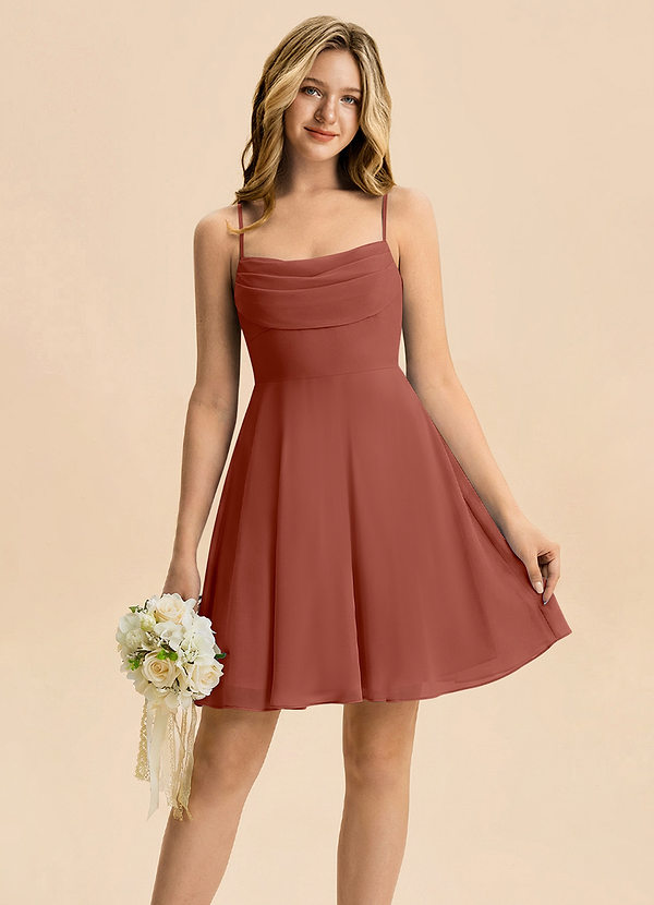Azazie Bear Junior Auburn A-Line Pleated Chiffon Dress image1