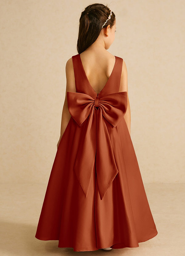 Azazie Pipsy Flower Girl Dresses Paprika A-Line Bow Matte Satin Dress image1