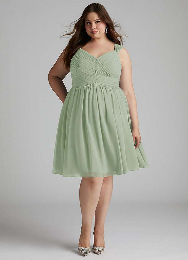 Azazie Angie Robes Demoiselle d'honneur Robe Trapèze en Mousseline de soie Corset Vert Sauge image1