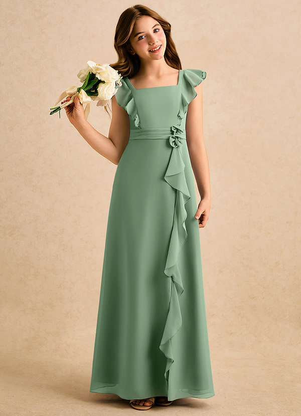 Azazie Soso Girls Formal Sukienki dla dziewczynek sypiących kwiaty Linia A Pofałdowany Szyfon Długość podłogi Sukienka image1