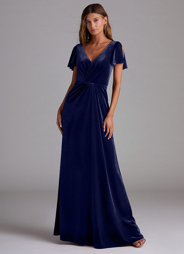 Azazie Soren Bridesmaid Dresses Dark Navy A-Line Velvet Dress image1