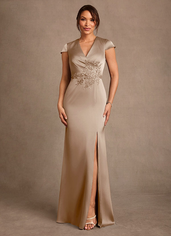 Azazie Rilda Suknie dla Matki Panny Młodej Osłona Koronka Satyna elastyczna Długość podłogi Sukienka image1