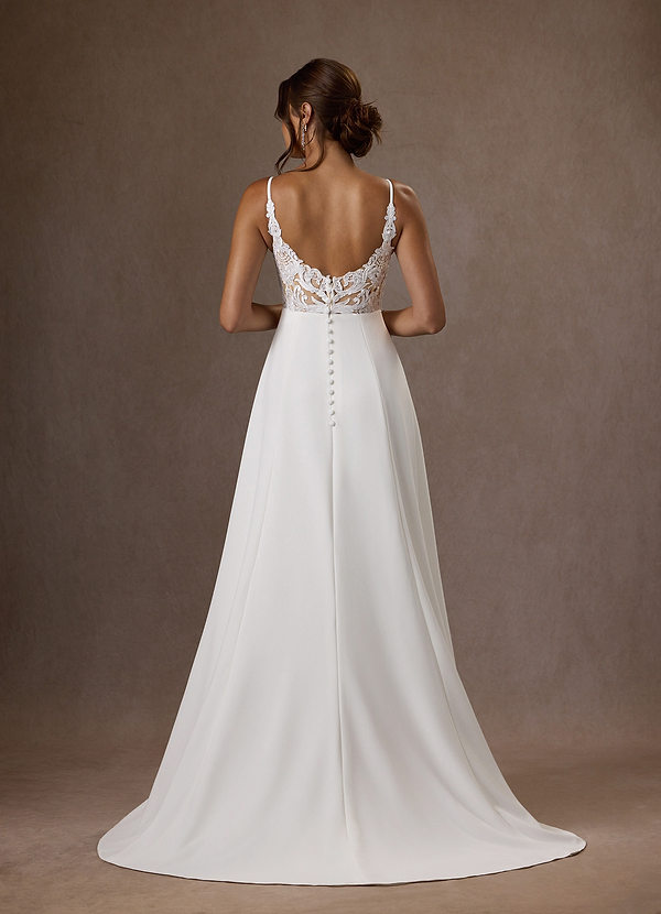 Azazie Xena Vestidos de Novia Vestido de Blanco Diamante Champán de Crepé elástico de Corte en A con Lentejuelas cuello pico image1