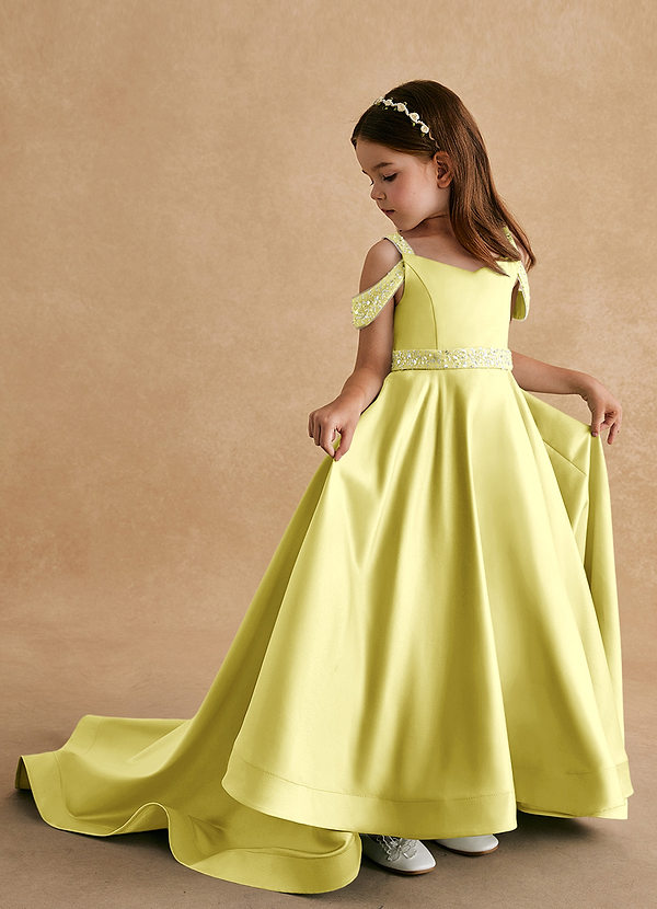 Azazie Jodi Flower Girl Dresses Lemon Sorbet A-Line Matte Satin Dress image1