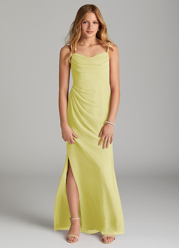 Azazie Mai Junior Vestido de Sorbete De Limón de Gasa de Recto con Plisado image1