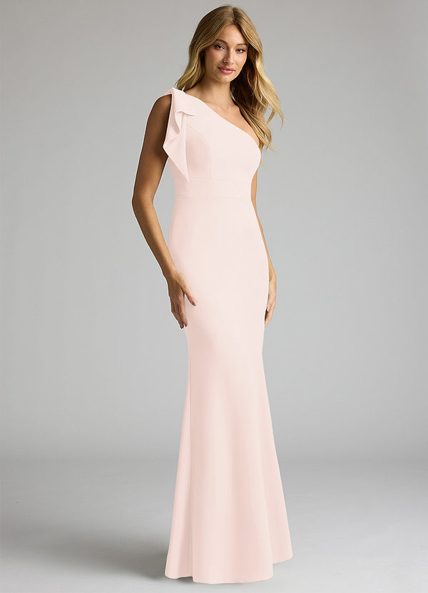 Azazie Rinna Bridesmaid Dresses Blushing Pink Mermaid One Shoulder Stretch Crepe Dress image1