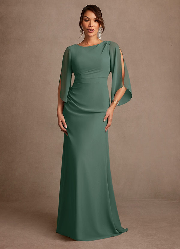 Azazie Anaheim Vestidos de Madre de la Novia Vestido de Musgo Marino de Gasa de Corte en A con Plisado image1