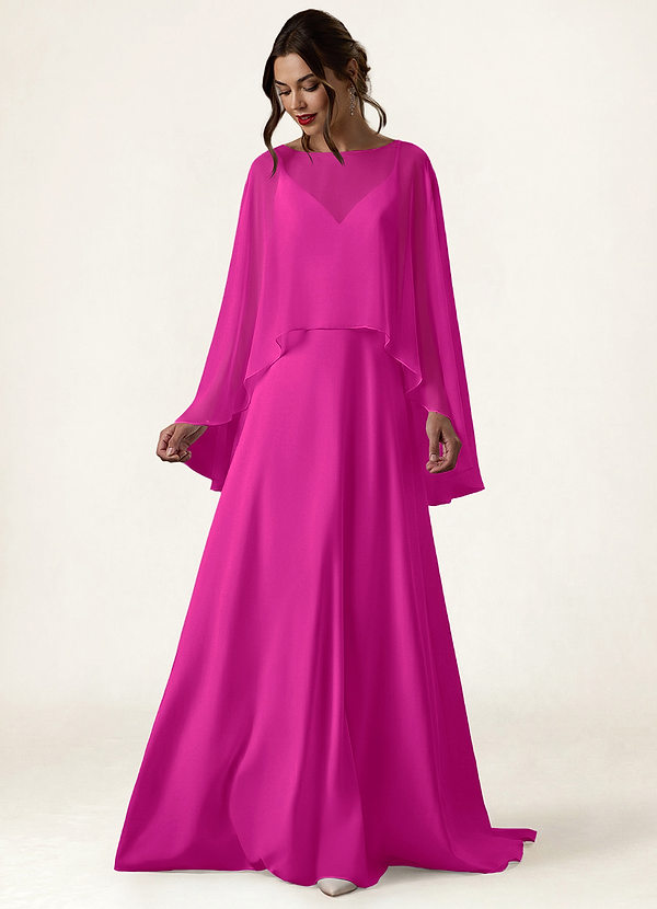 front Azazie Cape transparente asymétrique en mousseline de couleur assortie