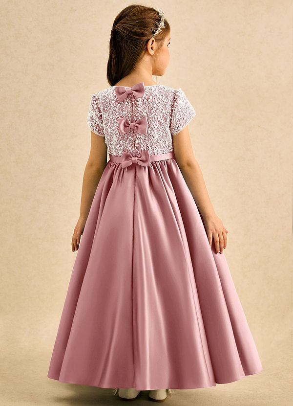 Azazie Cashew Flower Girl Dresses Dusty Rose Ball-Gown with Sleeves Matte Satin Dress image1