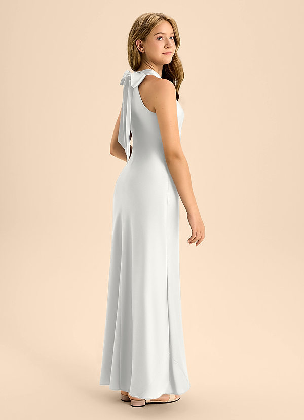 Azazie Doretta Junior White A-Line Pleated Stretch Satin Dress image1