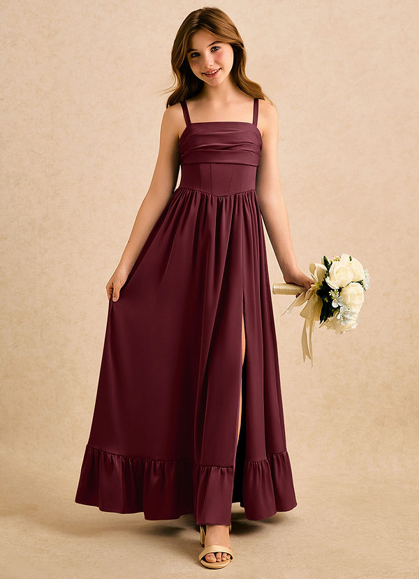 Azazie Maisie Girls Formal Sukienki dla dziewczynek sypiących kwiaty Linia A Marszczony Satyna elastyczna Długość podłogi Sukienka image1