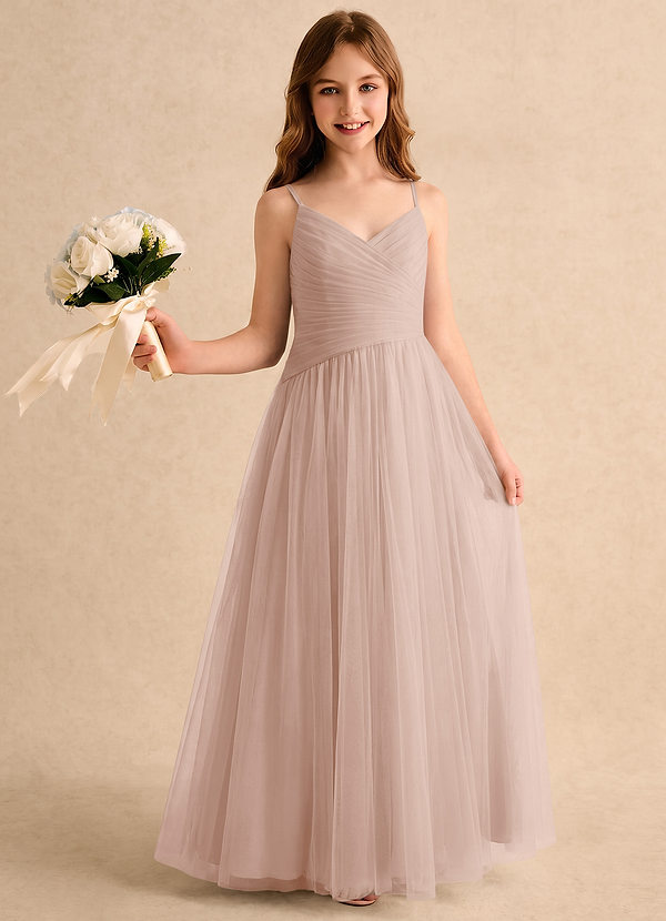 Azazie Poppy Girls Formal Sukienki dla Dziewczynki Sypiącej Kwiaty Litera A Plisowana Tiul Do podłogi Sukienka image1