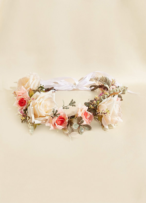 front Pink And Ivory Rose Flower Girl Headband