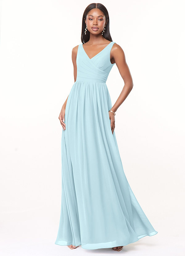 Azazie Keyla Bridesmaid Dresses Cloud Blue A-Line V-Neck Pleated Chiffon Dress image1