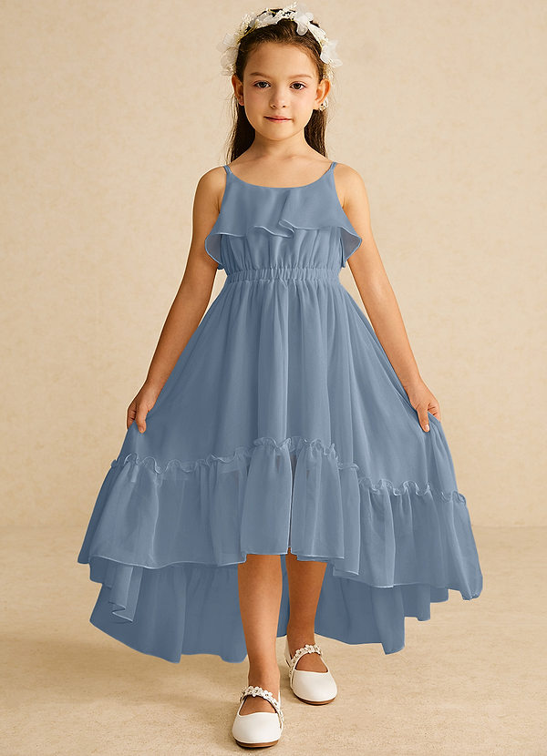 Azazie Karmen Flower Girl Dresses Dusty Blue A-Line Ruched Chiffon Dress image1
