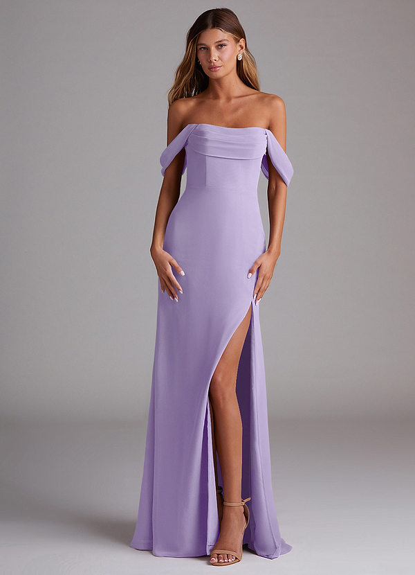Azazie Saige Bridesmaid Dresses Lilac A-Line Off the Shoulder Chiffon Convertible Dress image1