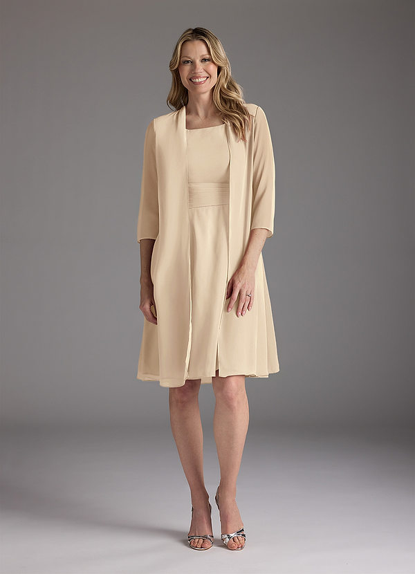 Azazie Shirley Mother of the Brides Dresses Champagne A-Line Scoop Pleated Chiffon Dress image1