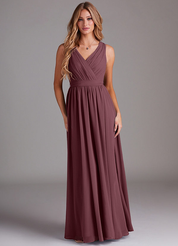 Azazie Kingsley Brautjungfernkleider A-Linie Spitze Chiffon Kleid Sangria image1