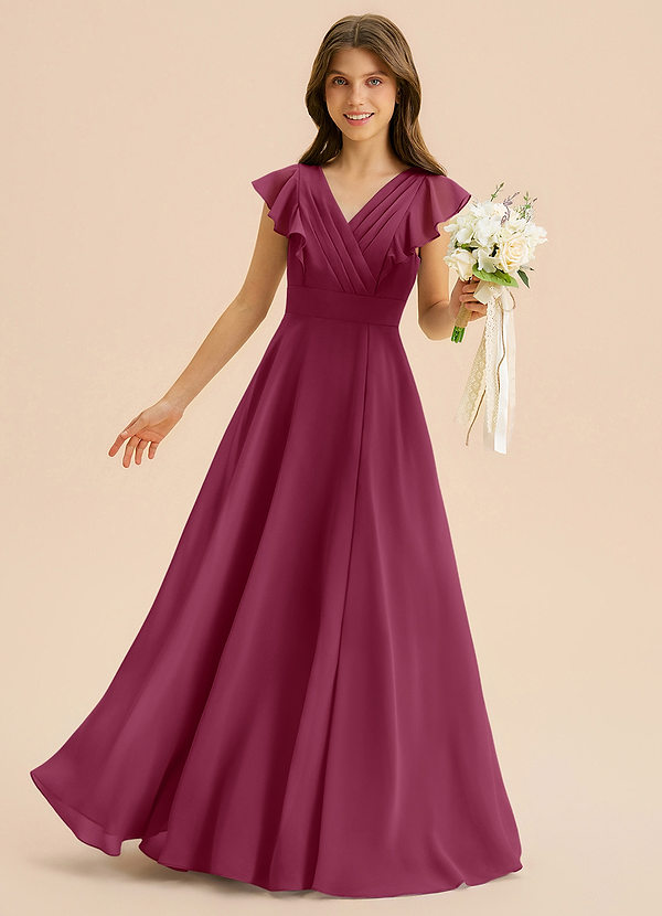 Azazie Anysa Junior Robe Trapèze en Mousseline de soie Rayé Mûre image1