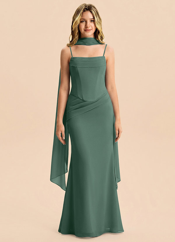 Azazie Sorrel Junior Meerjungfrau-Linie Plissee Chiffon Kleid Seemoos image1