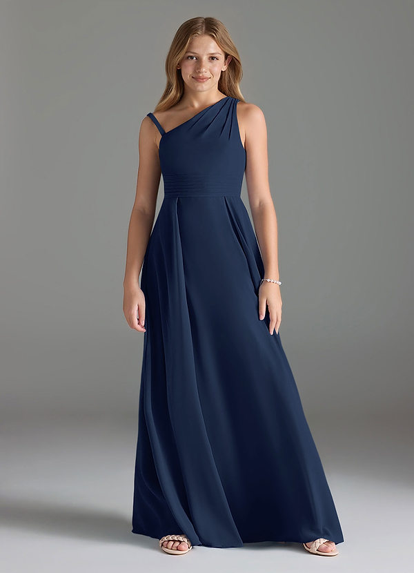 Azazie Dallas Junior A-Linie Plissee Chiffon Kleid Dunkelmarine image1