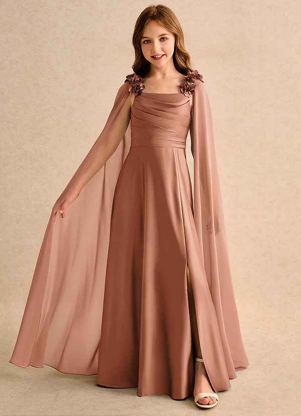 Azazie Rosita Girls Formal Flower Girl Dresses Bronzer A-Line Pleated Matte Satin Dress image1