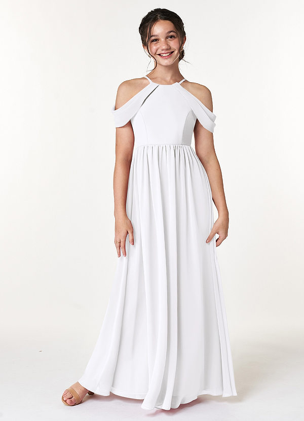 Azazie Seneca A-Line Off the Shoulder Chiffon Floor-Length Junior Bridesmaid Dress image1