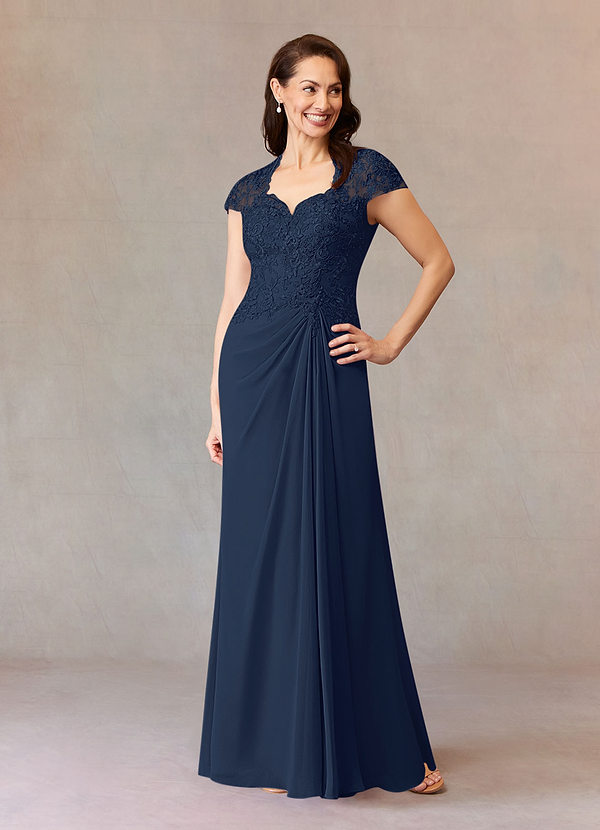 Azazie Junie Mother of the Brides Dresses Dark Navy A-Line Lace Chiffon Dress image1