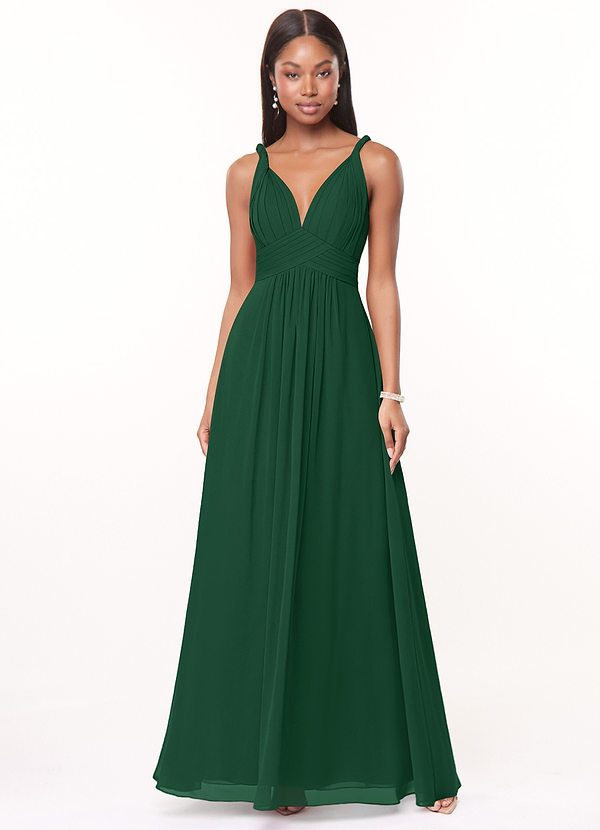 Azazie Maren Abiti da Damigella Abito A-Line in Chiffon Plissettato Verde Scuro image1