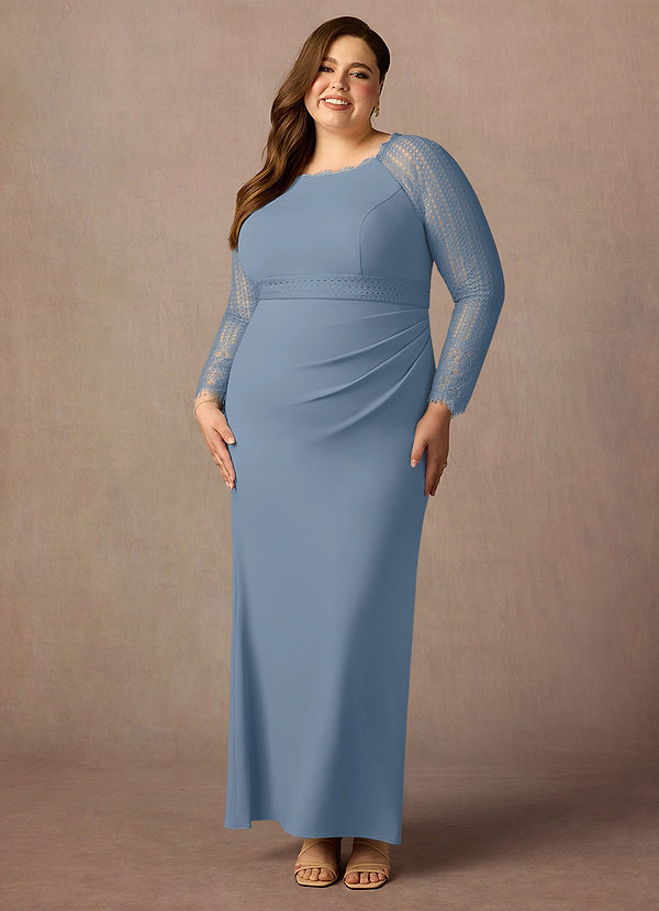 Azazie Peggy Mother of the Brides Dresses Dusty Blue Sheath Lace Dress image1