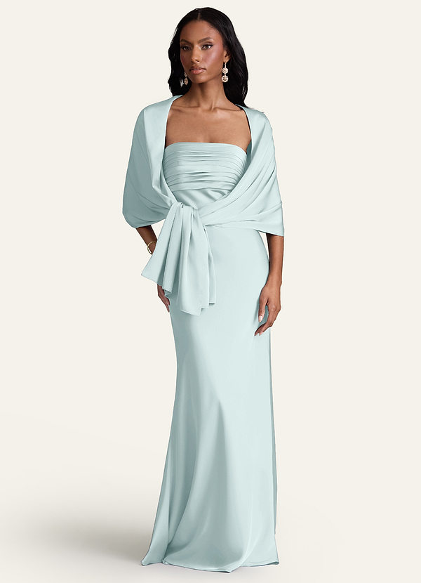 front Azazie Matching Color Aleena Stretch Satin Shawl