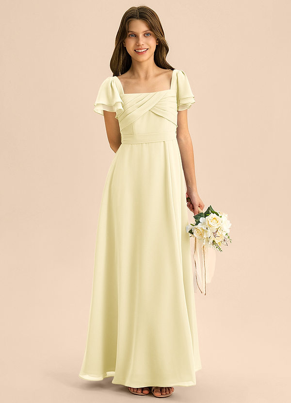 Azazie Azey Junior Lemon Sorbet A-Line Ruched Chiffon Dress image1