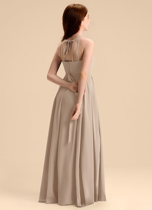 Azazie Arianthe Junior Abito A-Line in Chiffon Plissettato Taupe image1