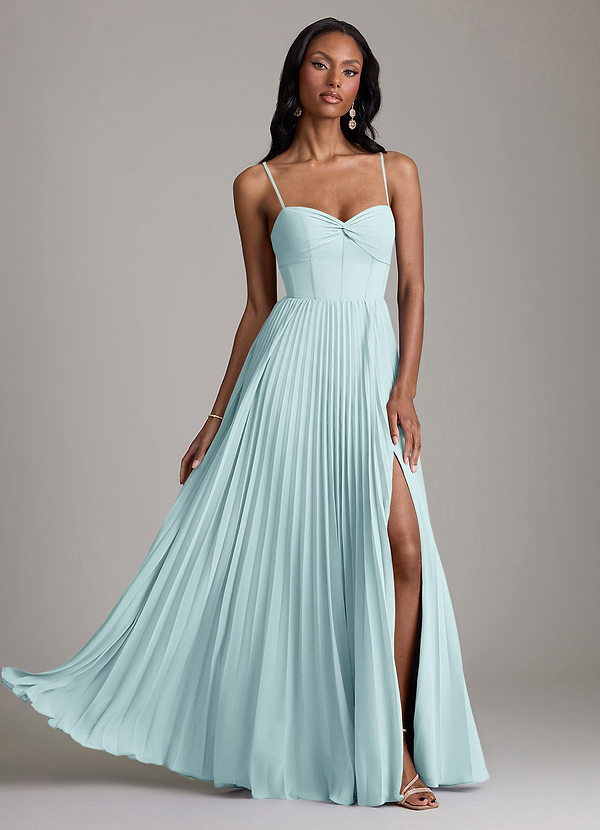 Azazie Akiko Bridesmaid Dresses Sea Glass A-Line Sweetheart Neckline Chiffon Dress image1