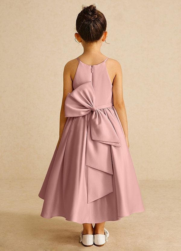 Azazie Sunray Flower Girl Dresses Rose Gold A-Line Spaghetti Strap Matte Satin Dress image1