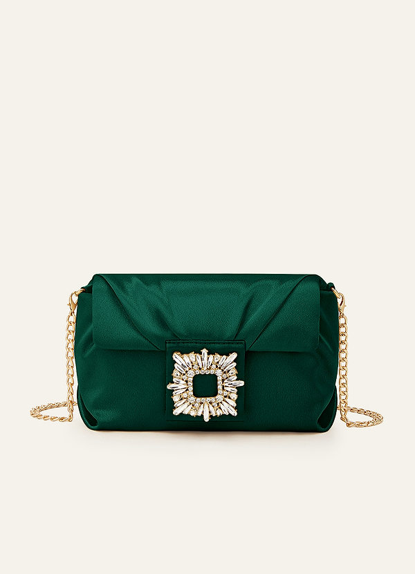 front Matching Color Stretch Satin Rhinestone Square Buckle Clutch
