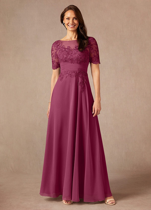 Azazie Raissa Mother of the Brides Dresses Mulberry A-Line Lace Chiffon Dress image1
