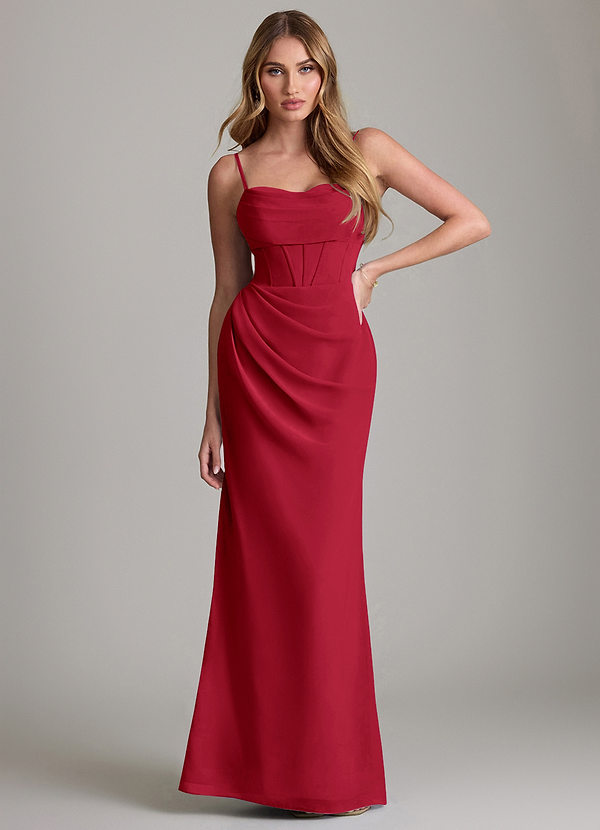 Azazie Mai Bridesmaid Dresses Scarlet Sheath Pleated Chiffon Dress image1