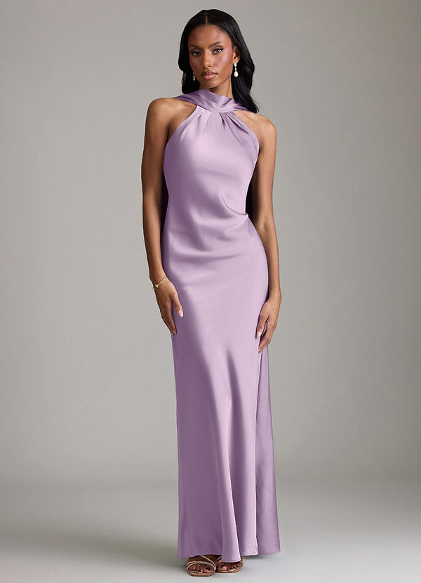 Azazie Cassiana Bruidsmeisjes Jurken Jurk van Stretch Satijn met Zeemeermin Geplooid Frosted Lila image1