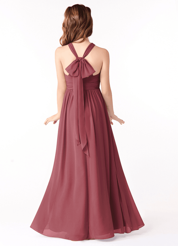 Azazie Jaylah Junior Merlot A-Line Ruched Chiffon Dress image1