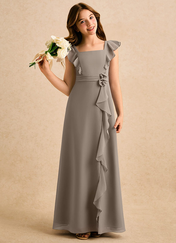 Azazie Soso Girls Formal Sukienki dla dziewczynek sypiących kwiaty Linia A Pofałdowany Szyfon Długość podłogi Sukienka image1