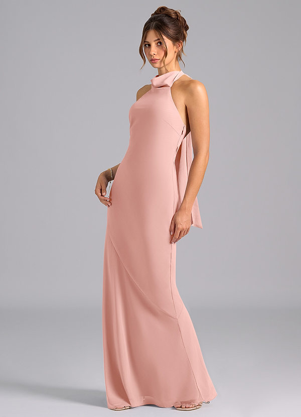 Azazie Velli Bridesmaid Dresses Rosette Mermaid High Neck Chiffon Dress image1