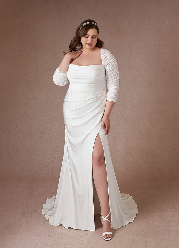 Azazie Marsella Wedding Dresses Diamond White Mermaid Strapless Crepe Back Satin Dress image1