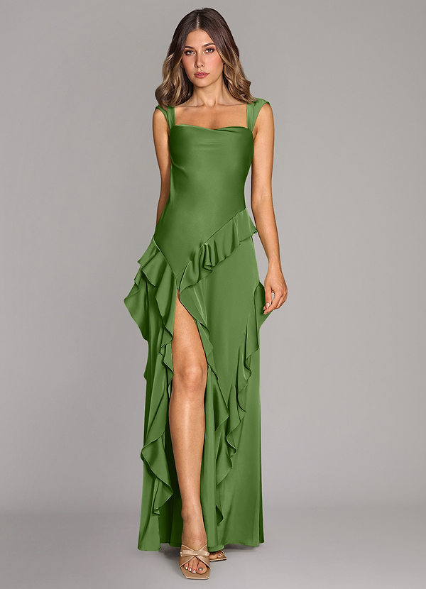 Azazie Sloane Vestidos Dama de Honor Vestido de Albahaca de Satén Elástico de Corte en A con Escote de Corazón image1