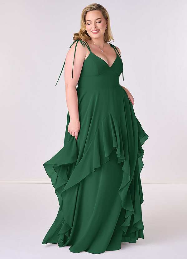 Barbie ♥ Azazie Bridesmaid Dresses Dark Green A-Line Bow Chiffon Dress image1