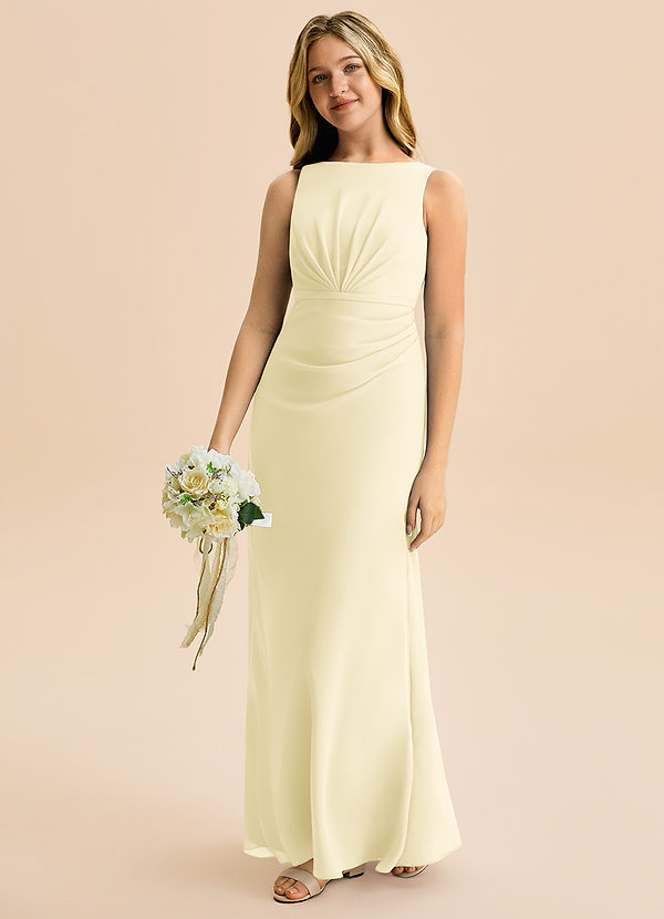 Azazie Floris Junior Robe Trapèze en Mousseline de soie Plissée Sorbet Citron image1