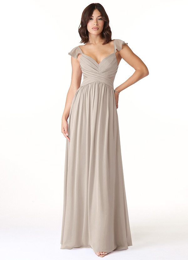 Azazie Lissa Bridesmaid Dresses Frost A-Line Lace Chiffon Dress image1