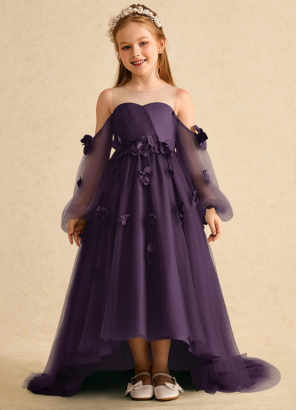 Azazie Karrie Blumenkinder Kleider A-Linie mit ärmel Tüll Kleid Pflaume image1
