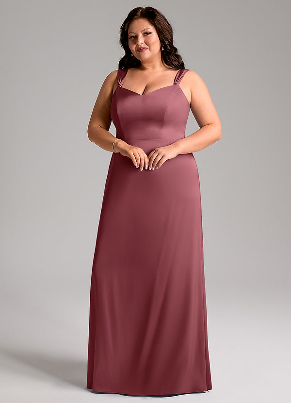 Azazie Denice Brautjungfernkleider Etui Plissee Stretch-Satin Kleid Wüstenrose image1